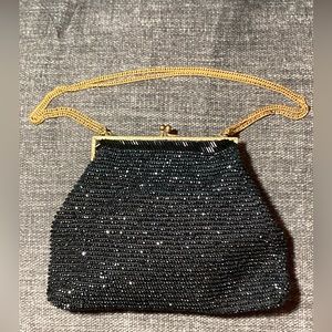 Black beaded evening clutch purse